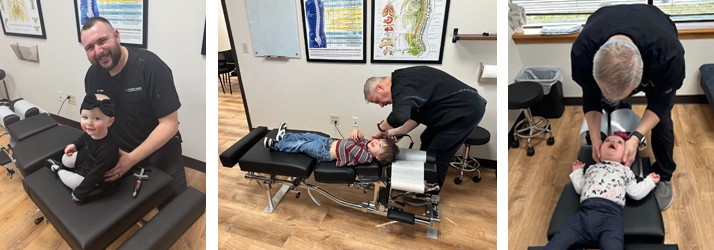 Dr. Richard Hunn and Dr. Mike Roemer adjusting kids.