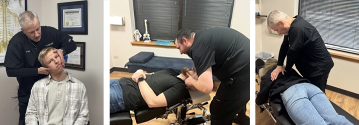 Dr. Richard Hunn and Dr. Mike Roemer adjusting patients